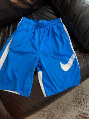 Nike Bright Blue Athletic Shorts with White Swoosh